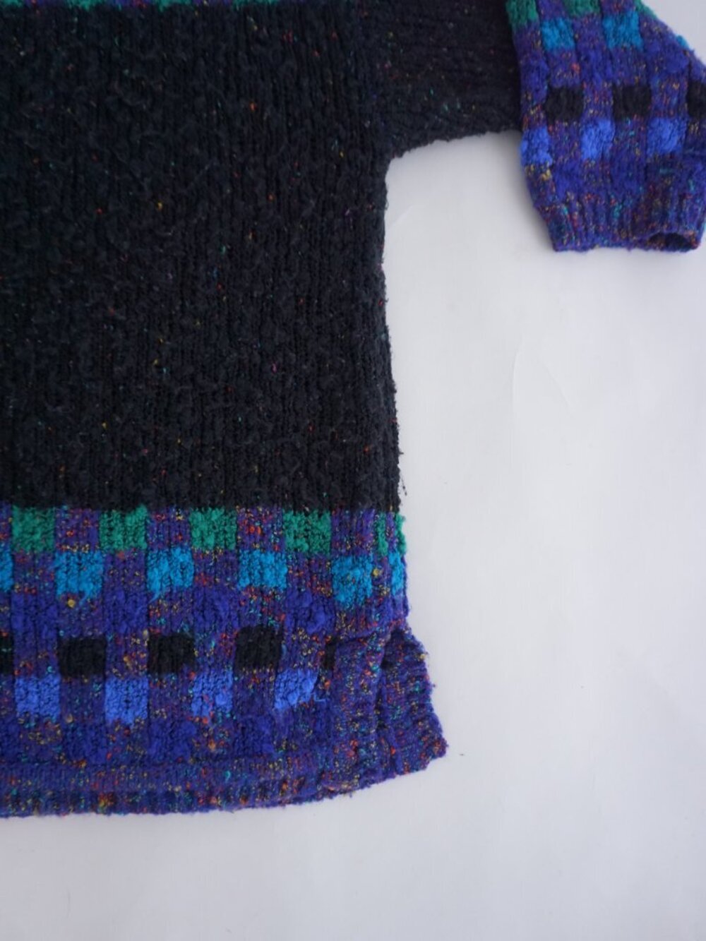 Vintage Black Knit Check Boucle Speckled Pocket Tunic Retro Shapes Sweater M - Picture 5 of 9
